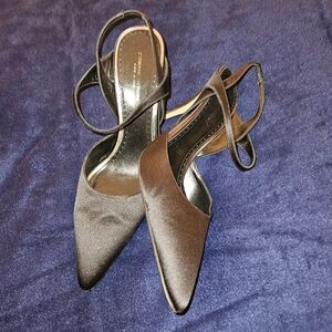 Adrienne Vittadini Black Satin Slingback Heels – Size 10M